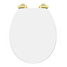 Toreno High Gloss White MDF Bottom Fixing Toilet Seat Brushed Brass Hinges Large Image