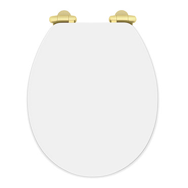 Toreno High Gloss White MDF Bottom Fixing Toilet Seat Brushed Brass Hinges  Profile Large Image