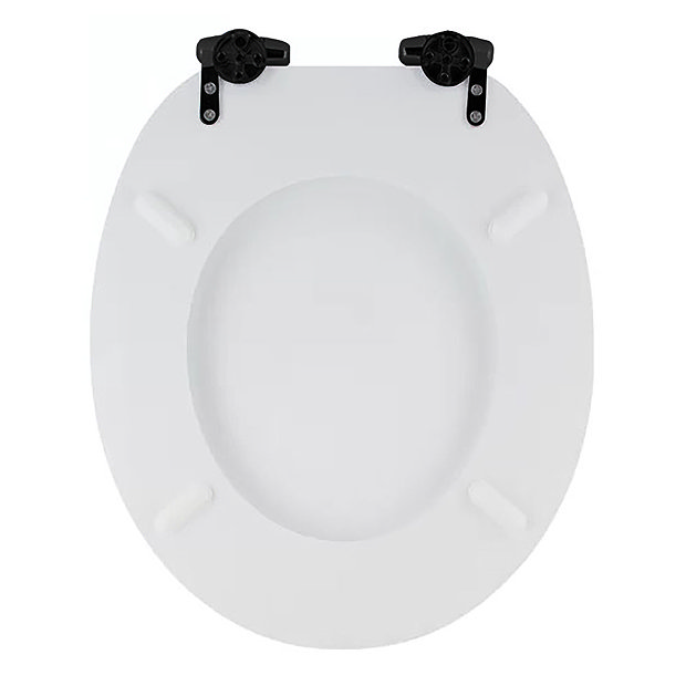 Toreno High Gloss White MDF Bottom Fixing Toilet Seat Matt Black Hinges
