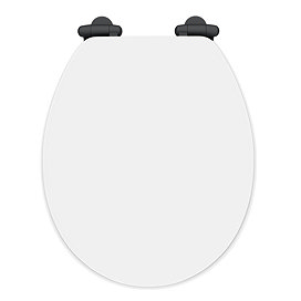 Toreno High Gloss White MDF Bottom Fixing Toilet Seat Matt Black Hinges Large Image