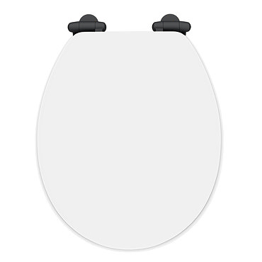 Toreno High Gloss White MDF Bottom Fixing Toilet Seat Matt Black Hinges  Profile Large Image