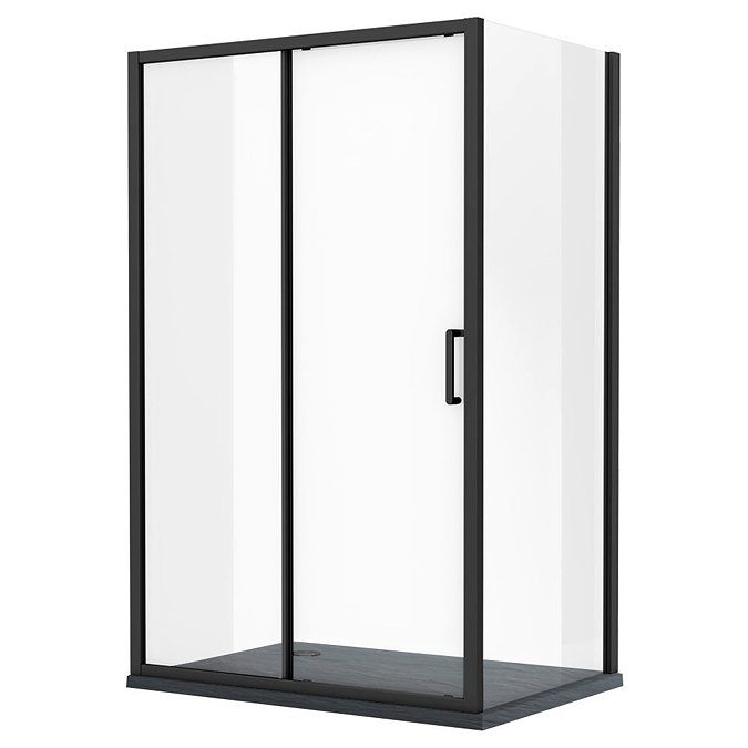 Toreno Matt Black 1000 x 900mm Sliding Door Shower Enclosure + Slate Effect Tray