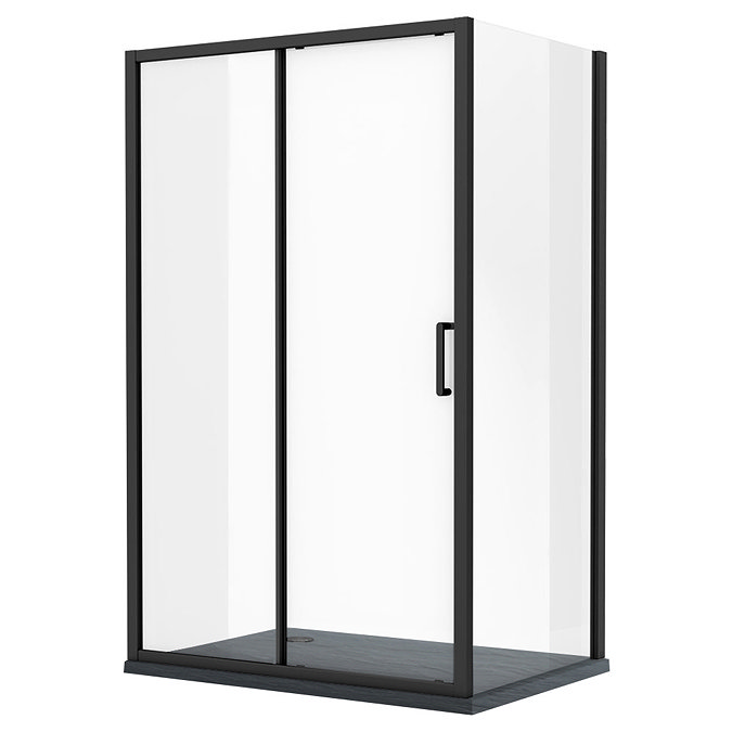 Toreno Matt Black 1200 x 800mm Sliding Door Shower Enclosure + Slate Effect Tray