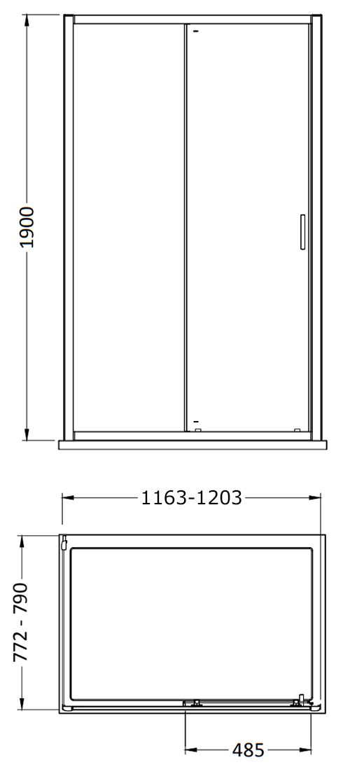 Toreno Matt Black 1200 x 800 x 1900mm Sliding Door Shower Enclosure with Slate Effect Tray