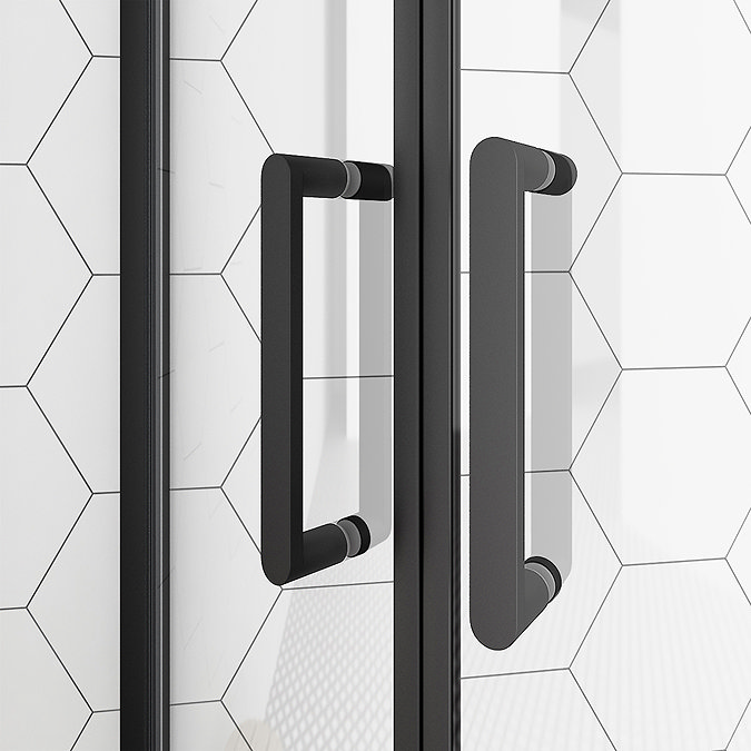 Toreno Matt Black 1400 x 800mm Double Sliding Door Shower Enclosure + Slate Effect Tray