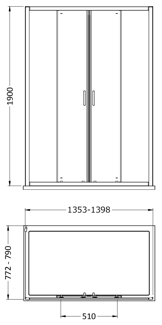 Toreno Matt Black 1400 x 800mm Double Sliding Door Shower Enclosure + Slate Effect Tray