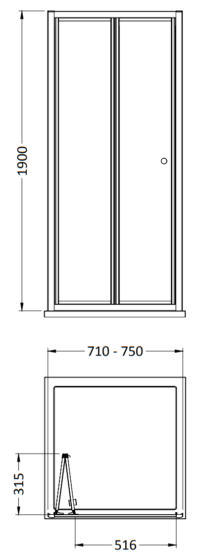 Toreno Matt Black 760 x 1900 Bi-Fold Shower Door