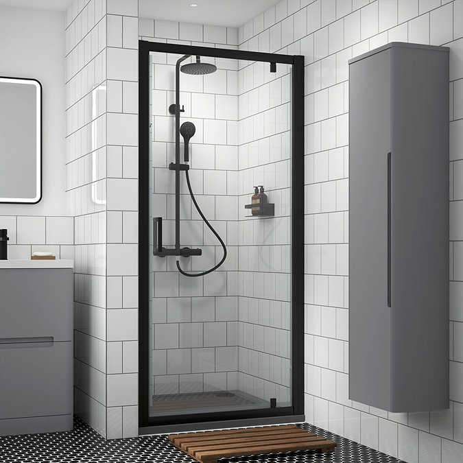 Toreno Matt Black 800 x 1900 Pivot Shower Door