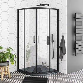 Toreno Matt Black 800 x 800mm Quadrant Shower Enclosure + Slate Effect Tray