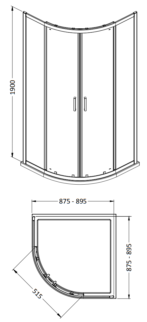 Toreno Matt Black 900 x 900 x 1900mm Quadrant Shower Enclosure with Slate Effect Tray