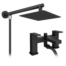 Toreno Modern Black Chrome Bath Shower Mixer Tap inc. Overhead Rainfall Shower Head Large Image