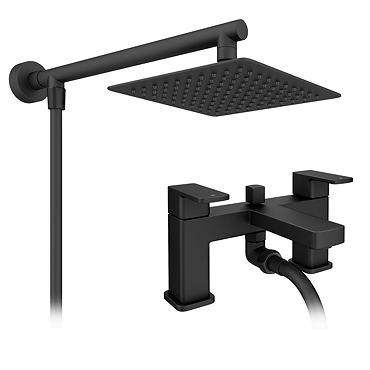 Toreno Modern Black Chrome Bath Shower Mixer Tap incl. Overhead Rainfall Shower Head