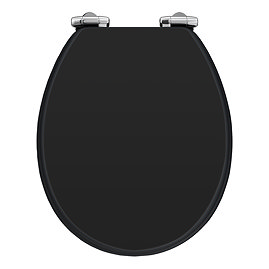 Toreno Satin Black MDF Bottom Fixing Soft Close Toilet Seat with Chrome Hinges