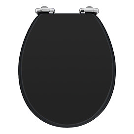 Toreno Satin Black MDF Bottom Fixing Soft Close Toilet Seat with Chrome Hinges