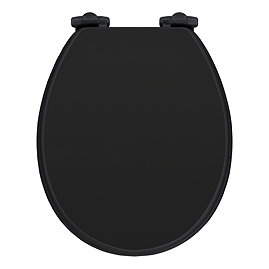 Toreno Satin Black MDF Bottom Fixing Toilet Seat with Matt Black Hinges