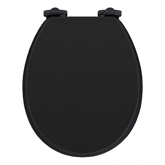 Toreno Satin Black MDF Bottom Fixing Toilet Seat with Matt Black Hinges