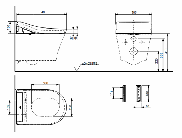 Toto Washlet RG Lite Rimless Wall Hung Shower Toilet & Remote Control