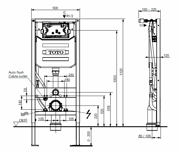 Toto Washlet RW Auto Flush Wall Hung Shower Toilet + Concealed WC Cistern with Wall Hung Frame