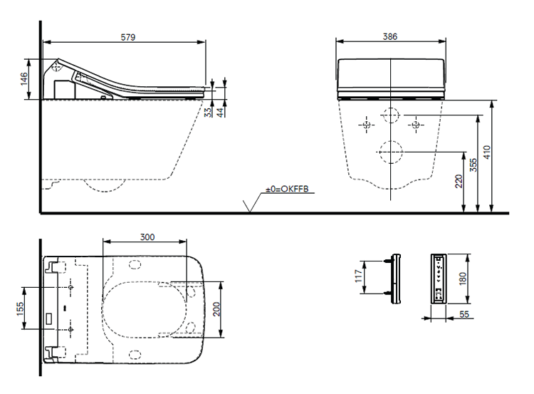 Toto Washlet SX Rimless Wall Hung Shower Toilet & Remote Control