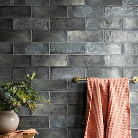 Toulon Rustic Blue Gloss Wall Tiles - 100 x 300mm