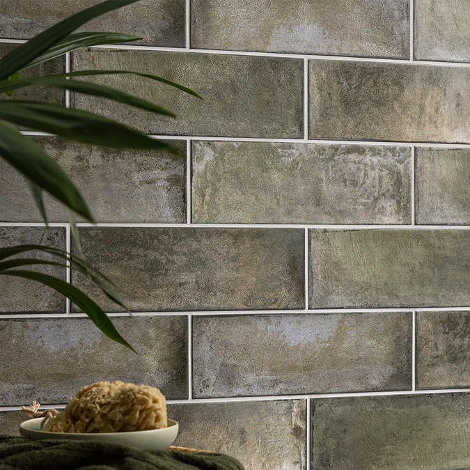 Toulon Rustic Green Gloss Wall Tiles - 100 x 300mm