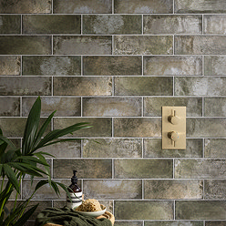 Toulon Rustic Green Gloss Wall Tiles - 100 x 300mm