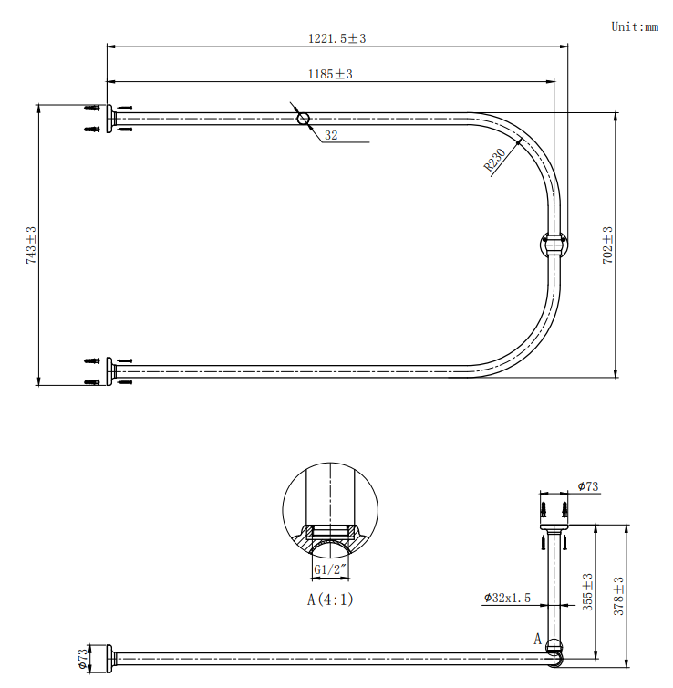 Chatsworth Traditional 1200 x 700mm Chrome U-Shaped Shower Curtain Rail – Ceiling Mounted