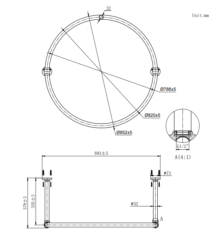 Chatsworth Traditional 850mm Chrome Double Support Circular Shower Curtain Rail