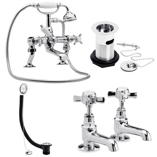Ultra Traditional Beaumont Cranked Bath Shower Mixer Pack - Chrome - I399X Large Image