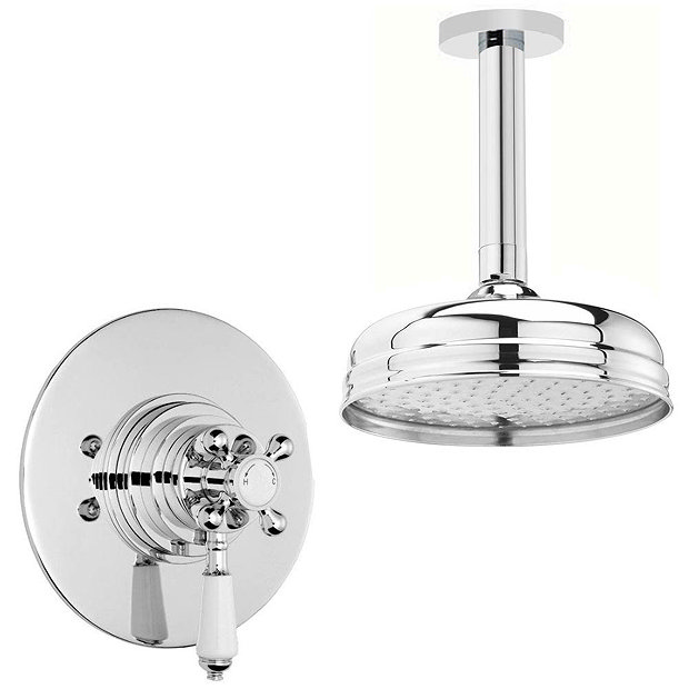 Ultra Beaumont Dual Concealed Thermostatic Shower Valve + Ceiling Mounted 8" Rose Large Image