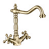 Traditional Brushed Antique Brass Crosshead Mono Kitchen Tap