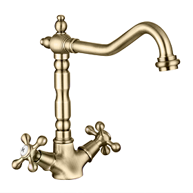 Traditional Brushed Antique Brass Crosshead Mono Kitchen Tap