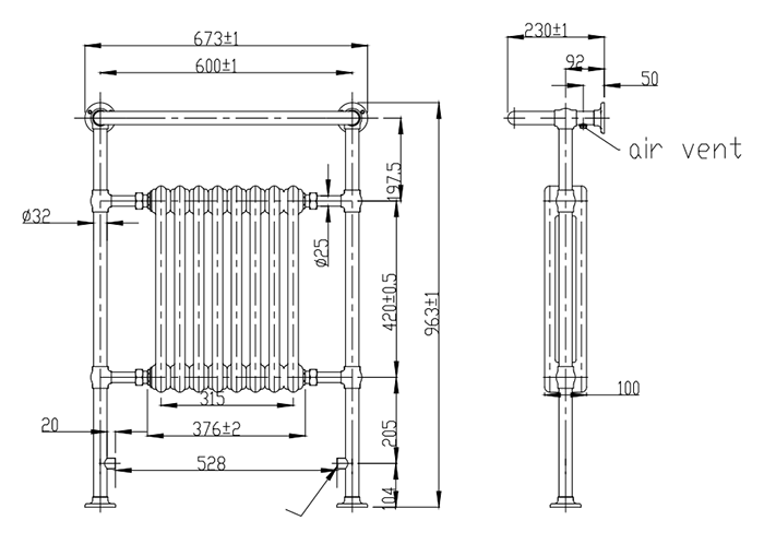 Traditional Brushed Brass Heated Towel Rail Radiator