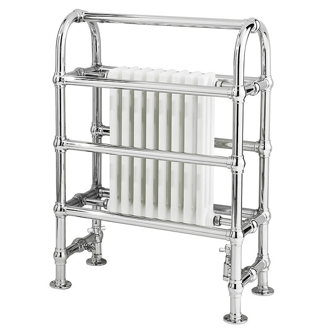 Traditional Chrome & White Floor Mounted Crosby Radiator - 900 x 685mm - LDR007 Large Image
