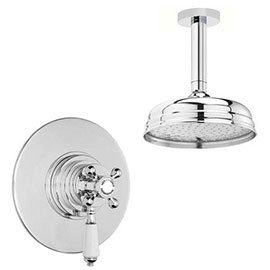 Lancaster Traditional Dual Concealed Thermostatic Shower Valve + Ceiling Mounted 8" Rose Medium Imag