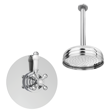 Lancaster Traditional Dual Concealed Thermostatic Shower Valve + Ceiling Mounted 8" Rose