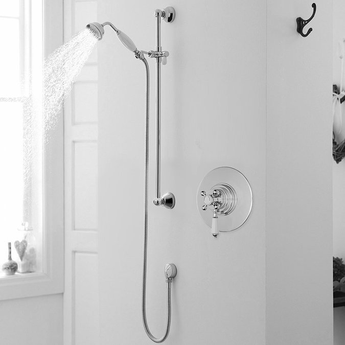 Lancaster Traditional Dual Concealed Thermostatic Shower Valve + Slider Rail Large Image