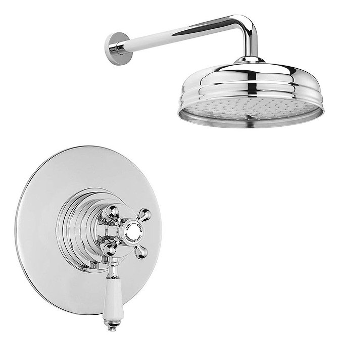 Lancaster Traditional Dual Concealed Thermostatic Shower Valve + Wall Mounted 8" Rose Large Image