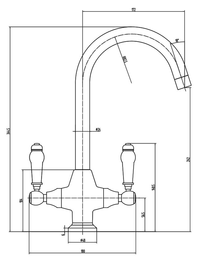 Dual-Lever Traditional Kitchen Tap