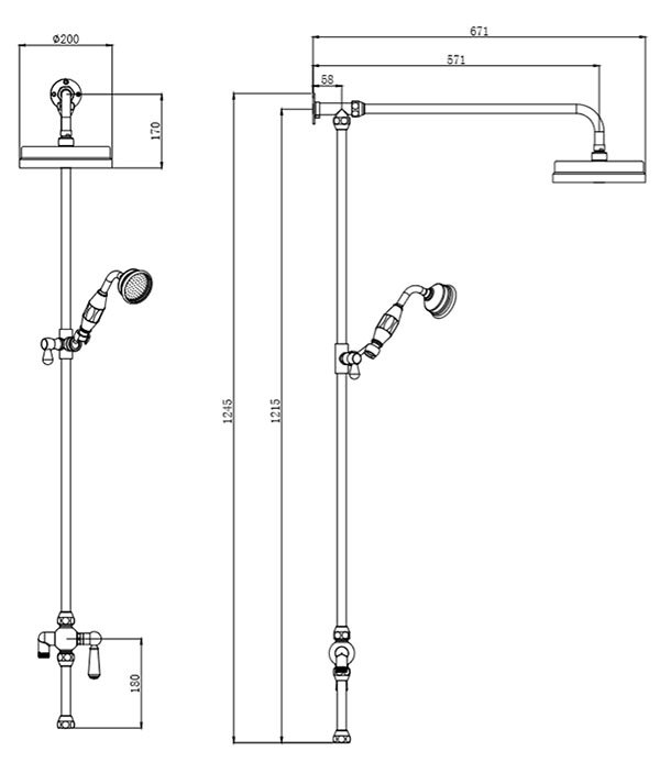 Nuie Traditional Luxury Rigid Riser Kit With Diverter | Victorian Plumbing