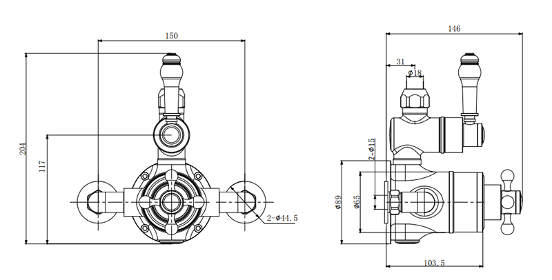 Chatsworth 1928 Traditional Luxury Rigid Riser Kit with Diverter & Twin Exposed Shower Valve Chrome