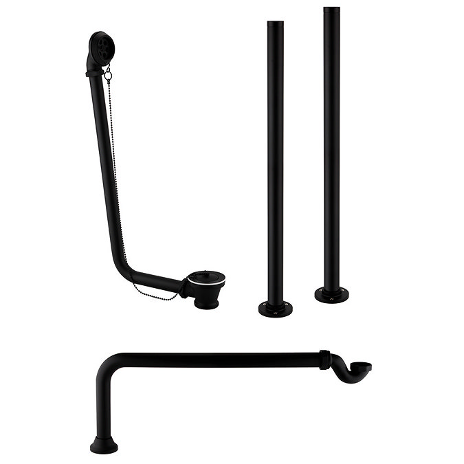 Chatsworth Traditional Matt Black Roll Top Bath Waste with Fixed Height Bath Tap Standpipes