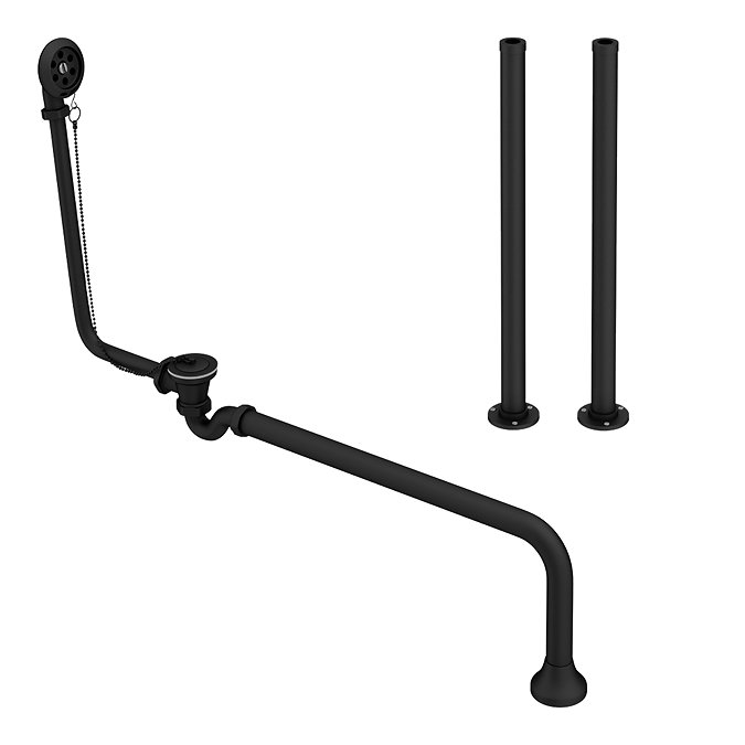 Traditional Matt Black Roll Top Bath Waste w. Fixed Height Bath Tap Standpipes Large Image