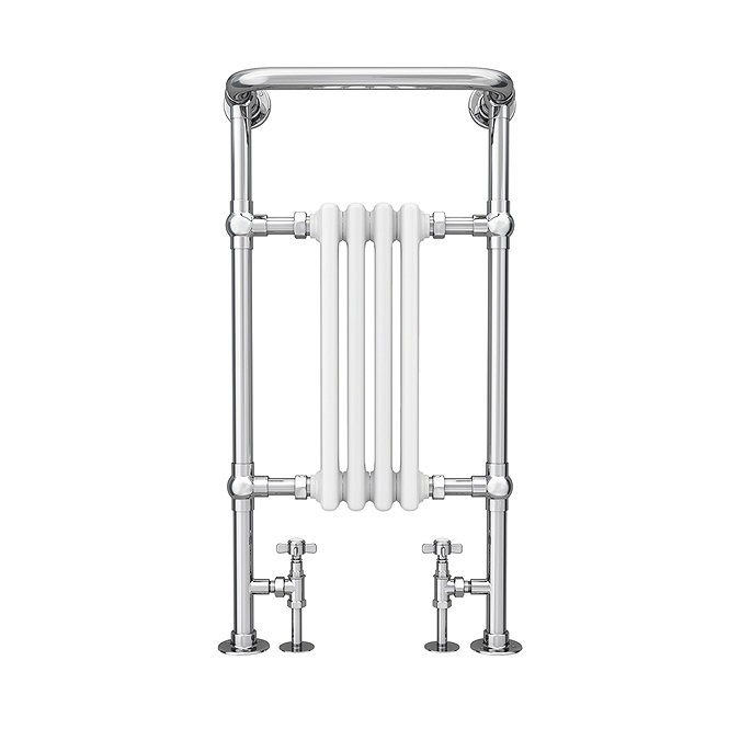 Traditional Mayfair Heated Towel Rail with Pair of Angled Crosshead Radiator Valves  In Bathroom Large Image