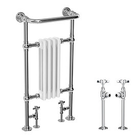 Traditional Mayfair Heated Towel Rail with Pair of Angled Crosshead Radiator Valves
