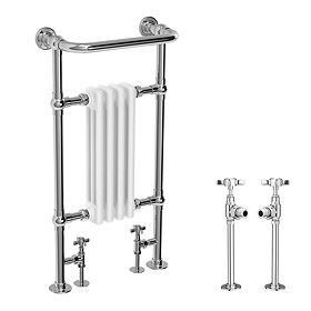 Traditional Mayfair Heated Towel Rail with Pair of Angled Crosshead Radiator Valves