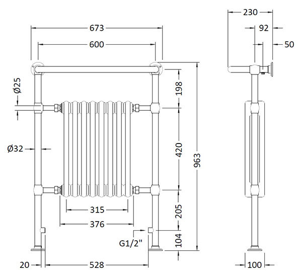 MTY022 Chrome Heated Towel Rail Victorian Plumbing