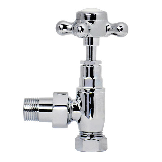 Traditional Savoy Heated Towel Rail with Pair of Angled Crosshead Radiator Valves Feature Large Image