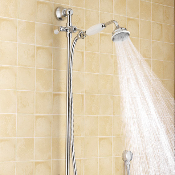 Traditional Triple Concealed Shower Valve with Diverter, 8" Fixed Shower Head, 4 Body Jets & Slider 