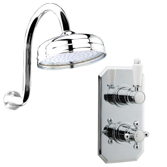 Traditional Twin Concealed Thermostatic Valve with Shower Head & Swan Neck Arm Large Image